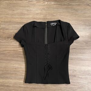 I.AM.GIA Black Lace-Up Blouse